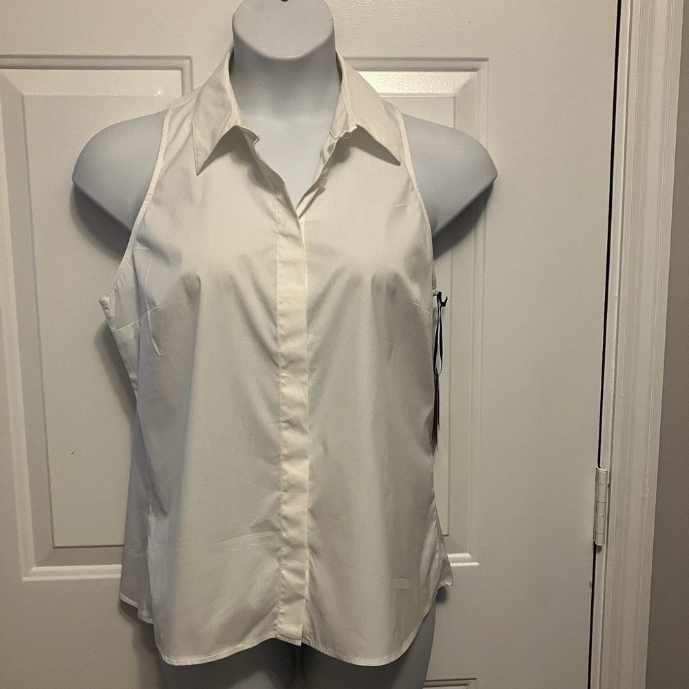 NWT Worth New York Women's Sz 12 Crisp White Shirt‎ Cotton Sleeveless